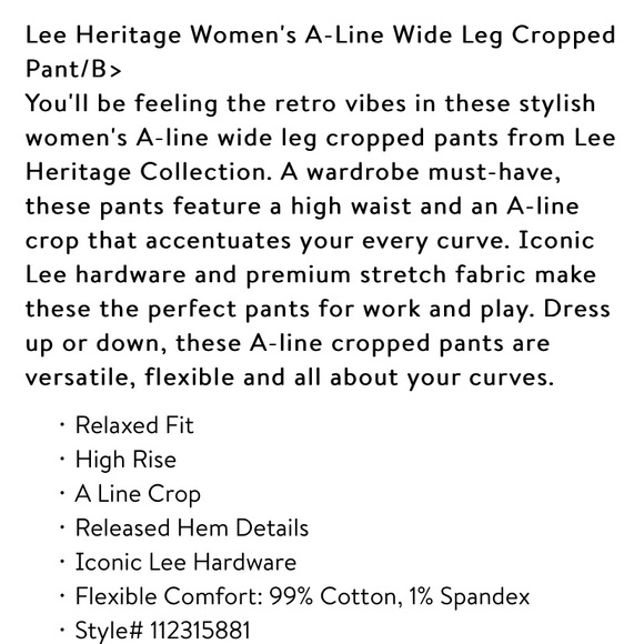 Lee Heritage A/Line wide leg cropped pants - Picture 8 of 9